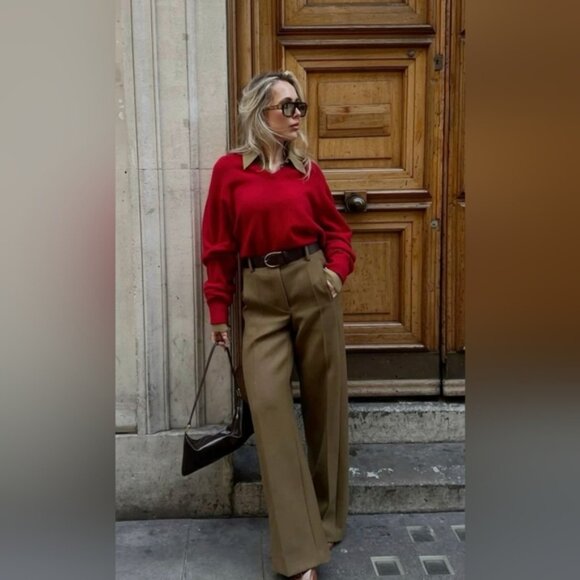 Ralph Lauren Black Label Cashmere Cable-Knit Sweater – Red V-Neck, 100% Cashmere - Picture 2 of 9